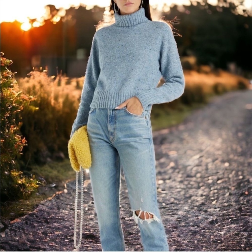 Re/Done Light Blue Speckled Turtleneck Sweater